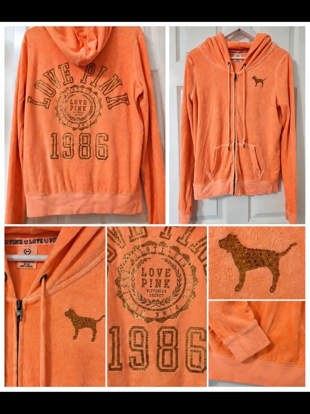 PINK Victoria's Secret Orange Sequin Dog Zip Hoodie